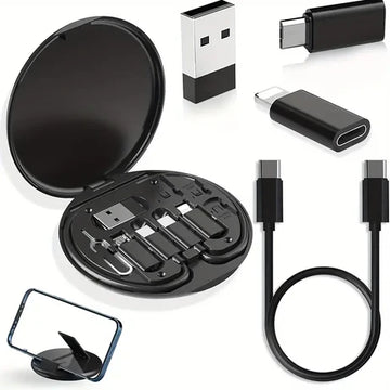 Multi USB Charging Adapter Cable Kit, USB C to iOS Adapter for Travel , Conversion Set A & Type C to Male Micro /Type C/iOS Device, Data Transfer, Card Storage, Tray Eject Pin, Phone Holder