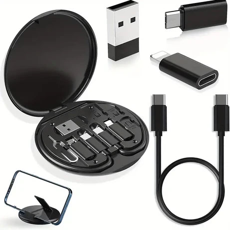 Multi USB Charging Adapter Cable Kit, USB C to iOS Adapter for Travel , Conversion Set A & Type C to Male Micro /Type C/iOS Device, Data Transfer, Card Storage, Tray Eject Pin, Phone Holder